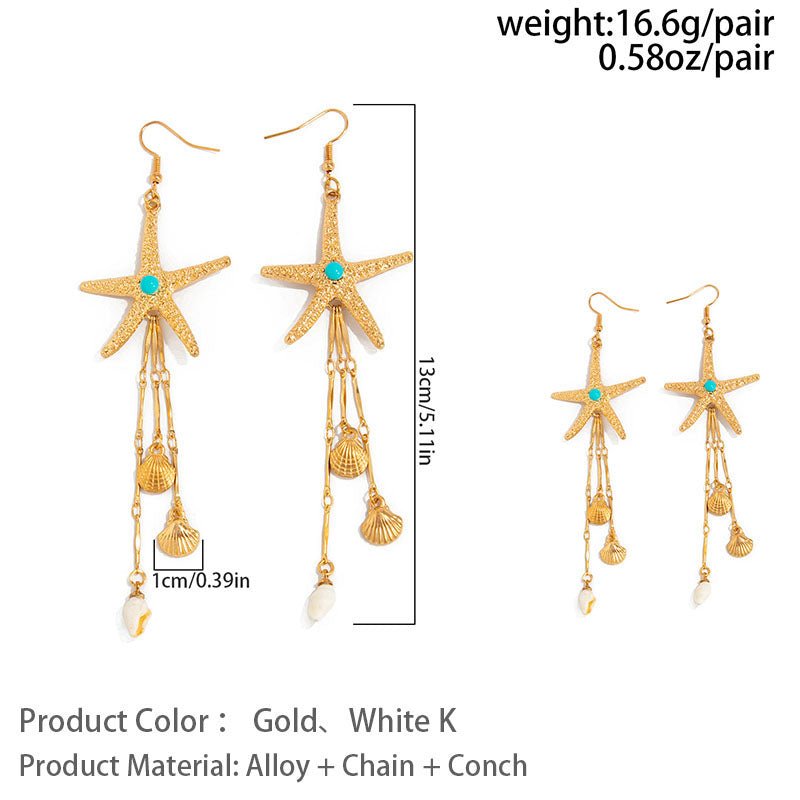 Beach-style starfish and jellyfish tassel earrings