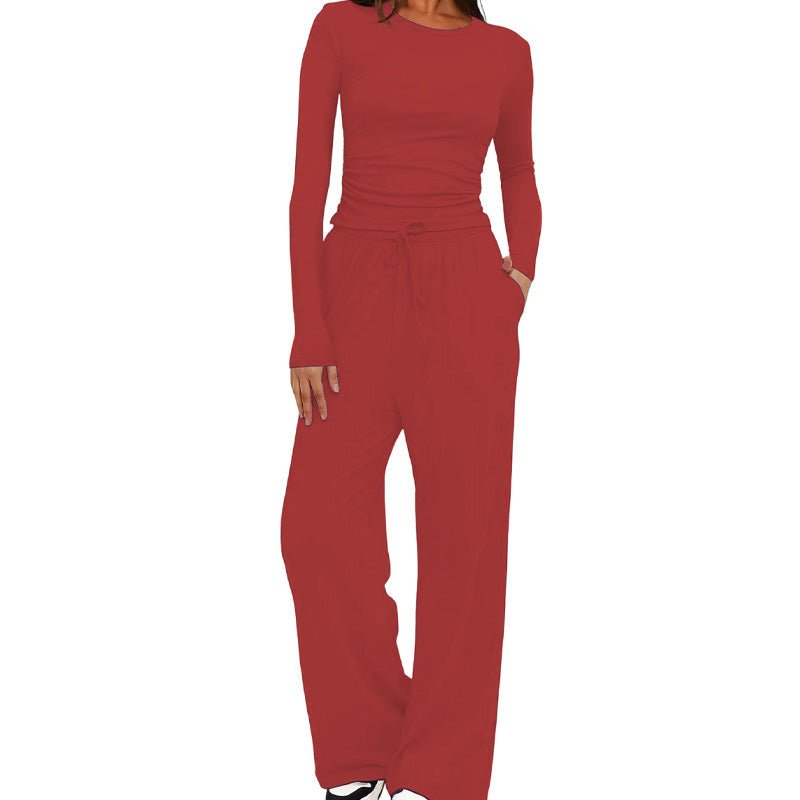 Casual long-sleeved high-waisted wide-leg pants suit