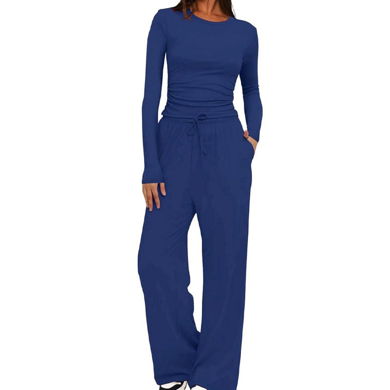 Casual long-sleeved high-waisted wide-leg pants suit