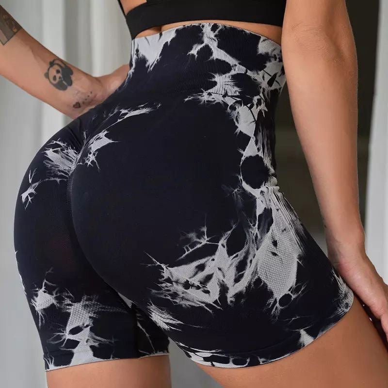 Seamless tie-dye high-waisted yoga shorts