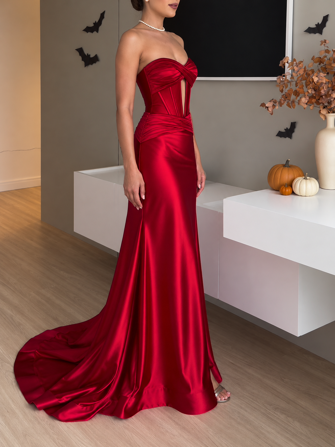 The Red Tube Slit Evening Gown