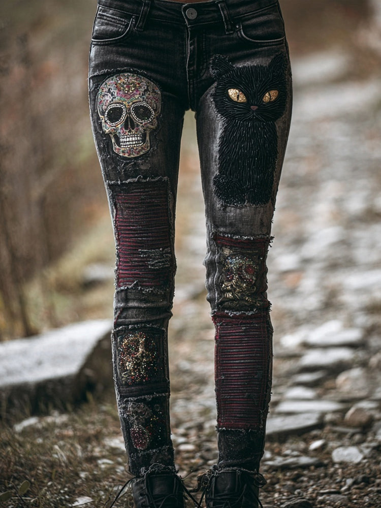 Women's Halloween Vintage Black Pant | Slim Fit
