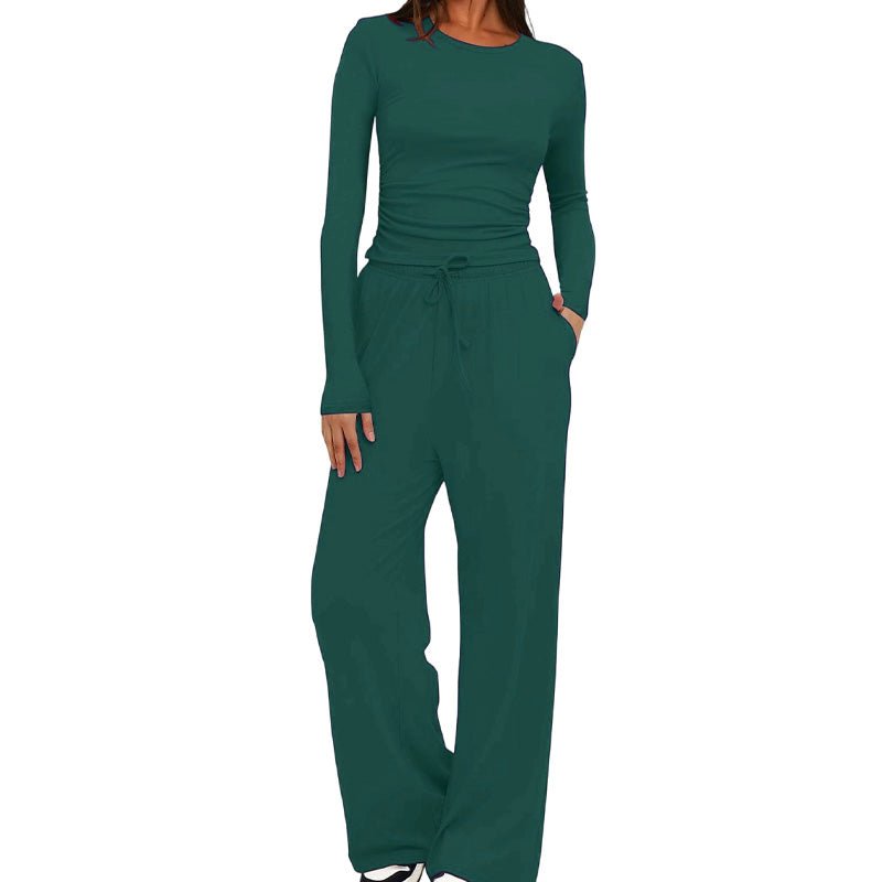 Casual long-sleeved high-waisted wide-leg pants suit