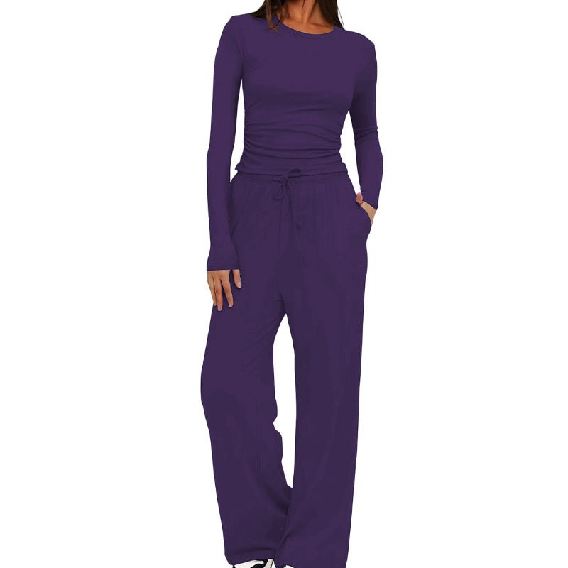 Casual long-sleeved high-waisted wide-leg pants suit