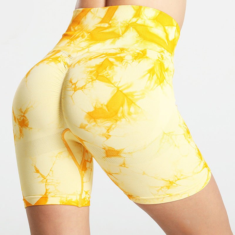 Seamless tie-dye high-waisted yoga shorts