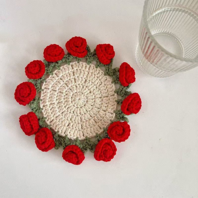 3D Floral Knitted Coaster and Storage Basket Set
