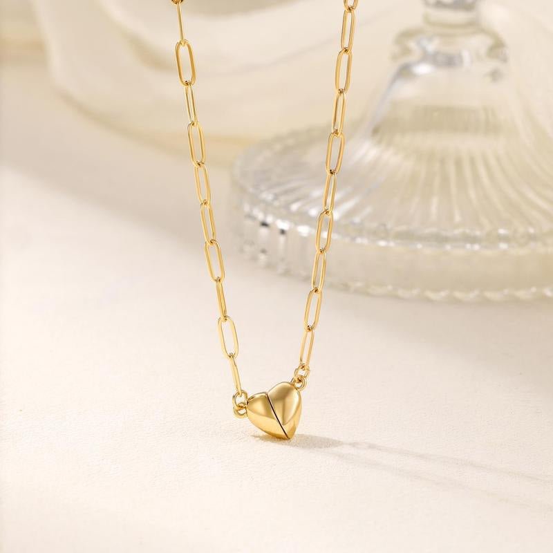 Heart Magnetic Clasp Paperclip Link Necklace