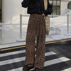 Corduroy Leopard Print Elastic Waist Wide Leg Pants