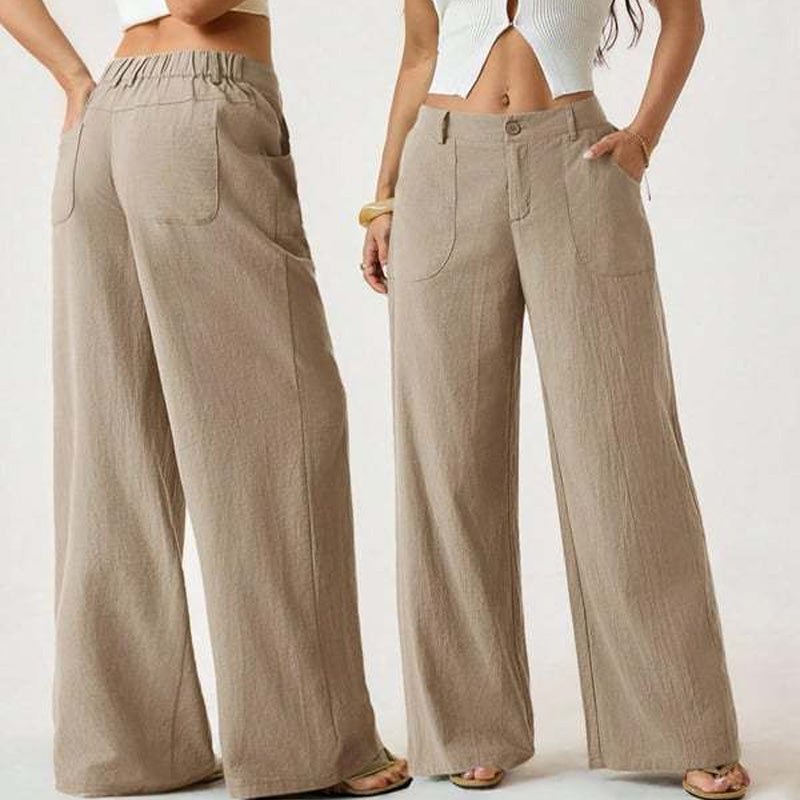 Casual high-waisted textured wide-leg pants