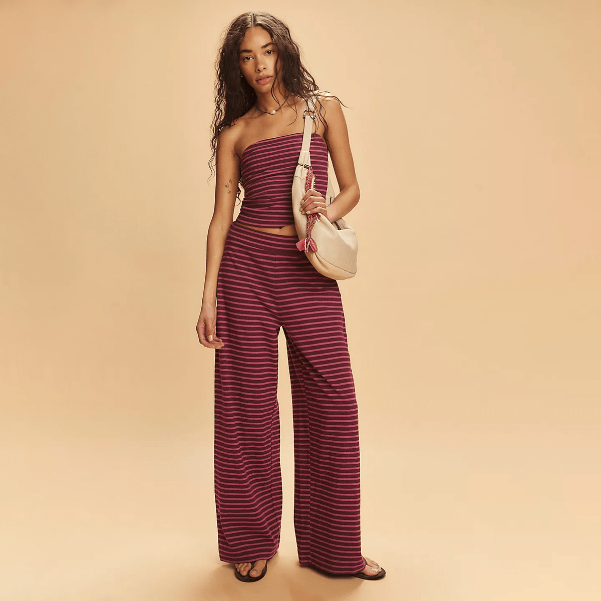 Striped Tube Top Wide Leg Pant Set