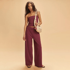 Striped Tube Top Wide Leg Pant Set