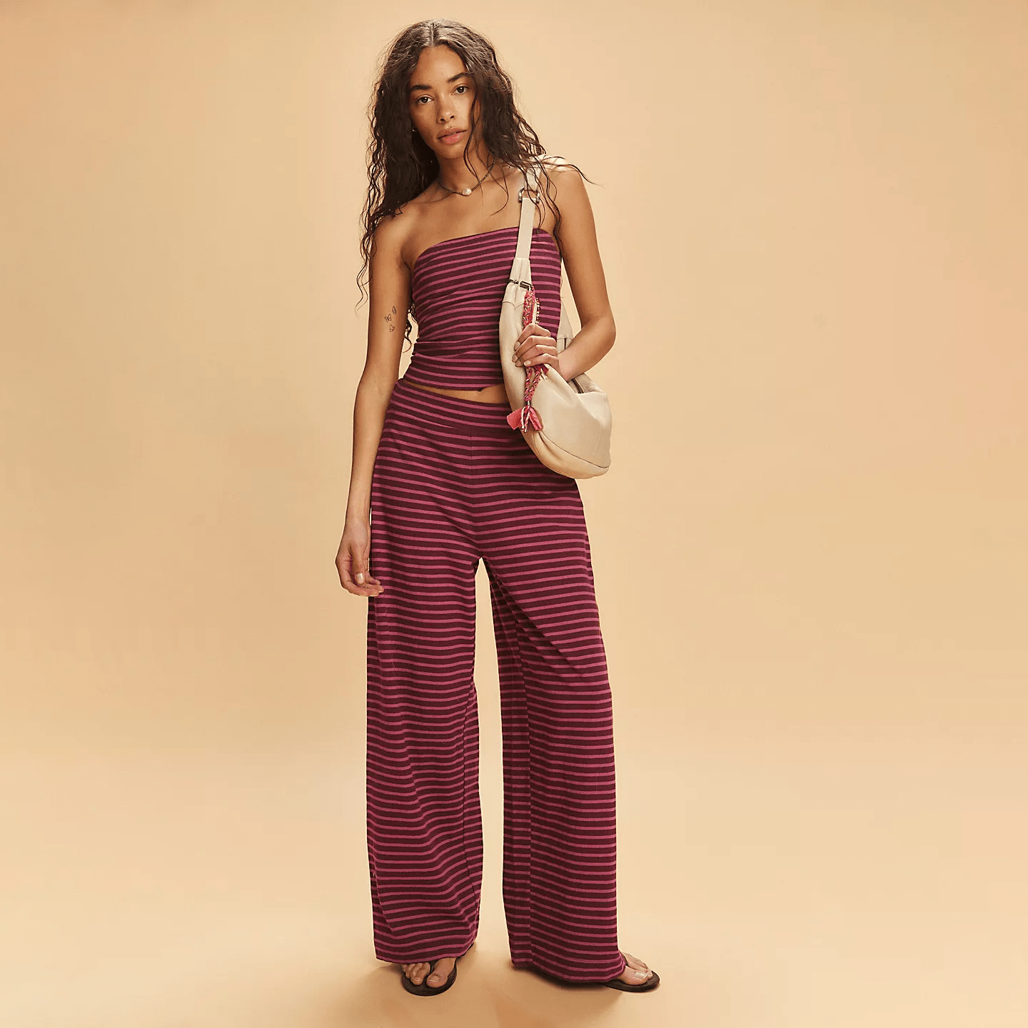 Striped Tube Top Wide Leg Pant Set
