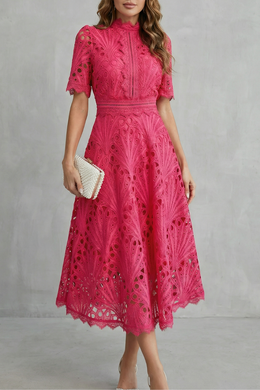 Charlisse – Ornate lace refinement – High-neck midi dress | EXCLUSIVE EDITION
