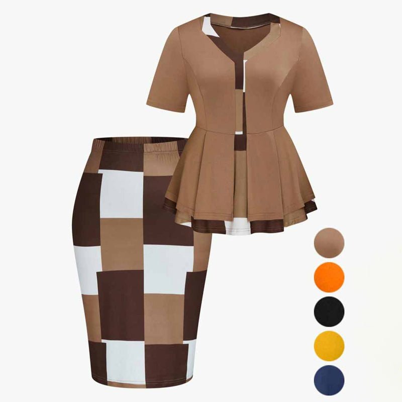 Fashionable leopard print ruffled skirt two-piece set