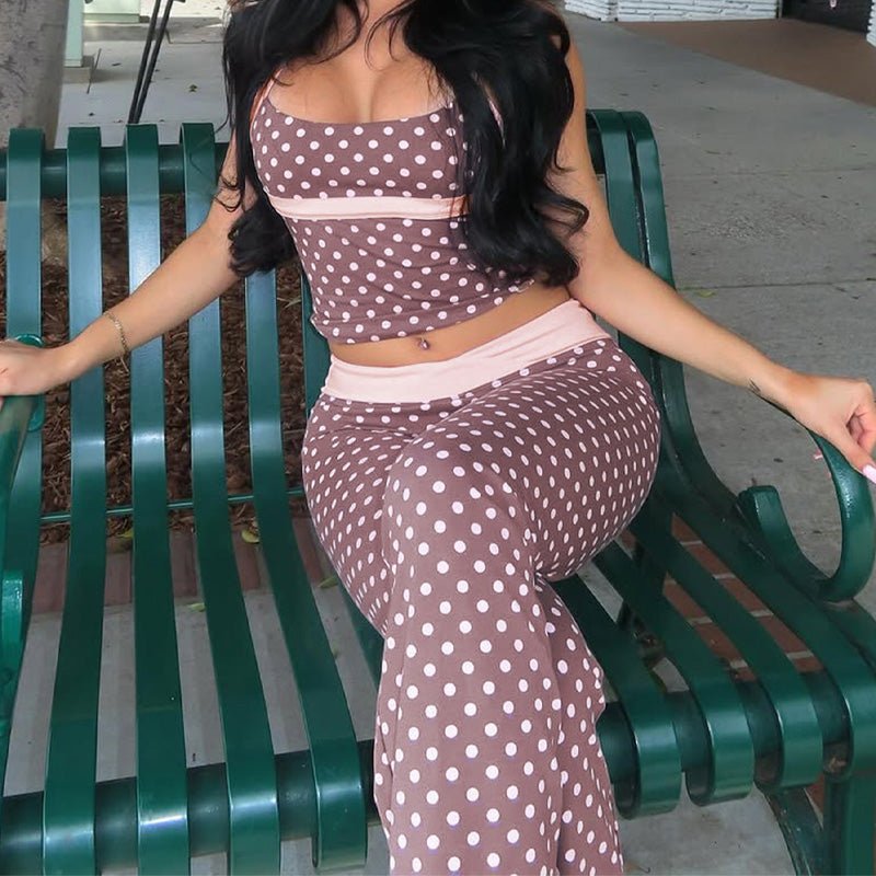 Retro polka dot backless camisole two-piece set