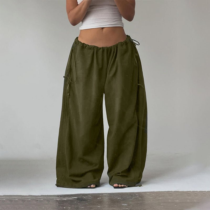 Side-drawstring ruched wide-leg trousers