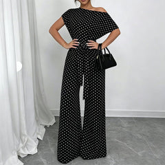 Asymmetrical off-shoulder wide-leg jumpsuit