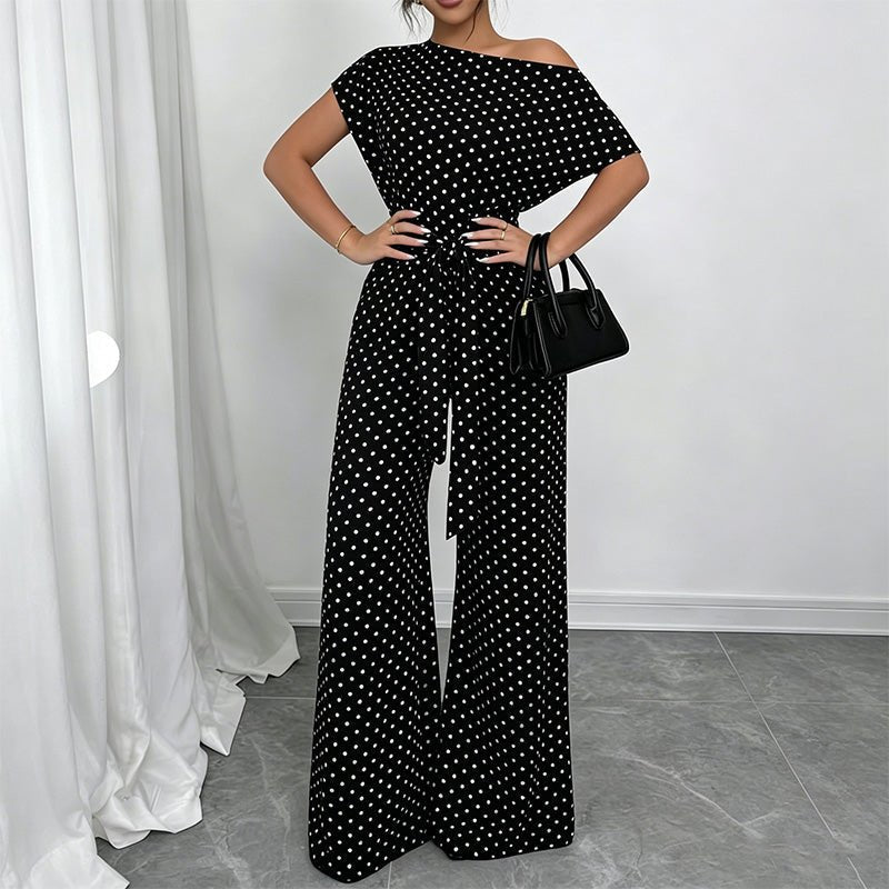 Asymmetrical off-shoulder wide-leg jumpsuit