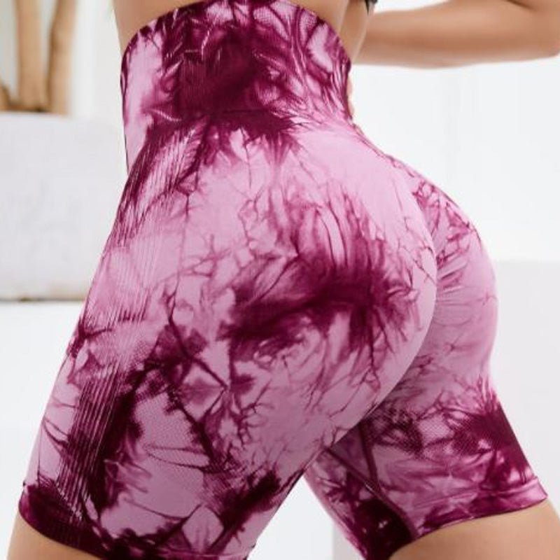 Seamless tie-dye high-waisted yoga shorts