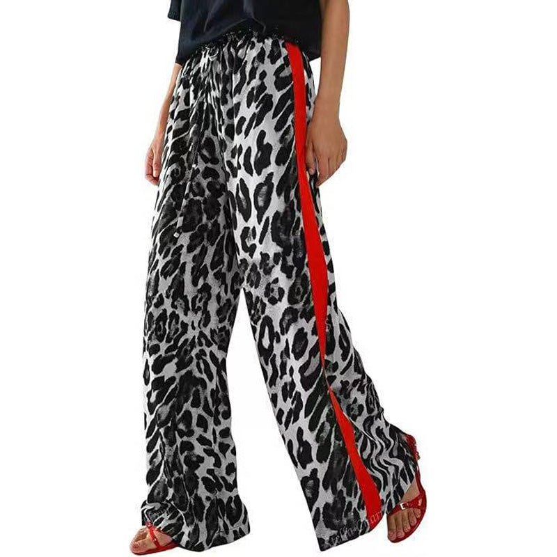 High-waisted leopard print side stripe wide-leg pants