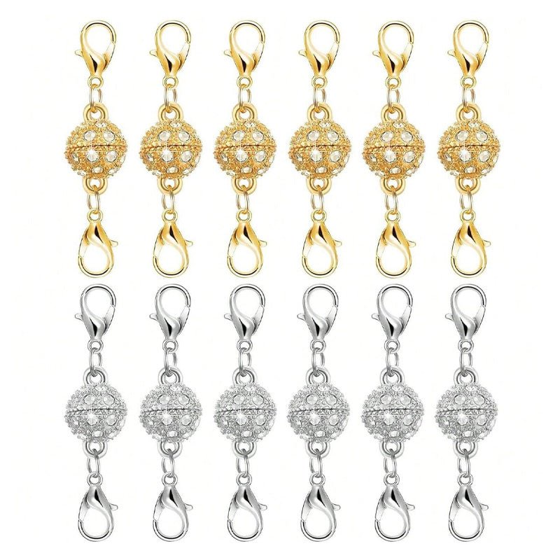 Magnetic diamond-encrusted ball jewelry clasp set