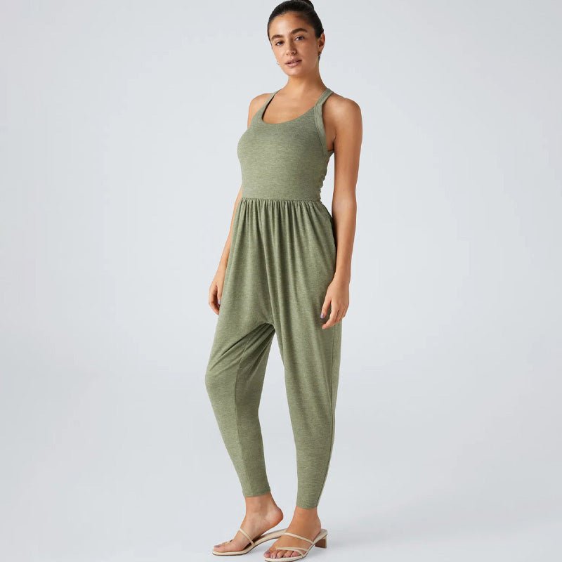 Knitted casual backless cross-strap jumpsuit