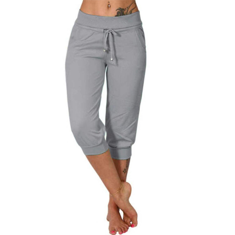 Casual drawstring pocket capri sweatpants