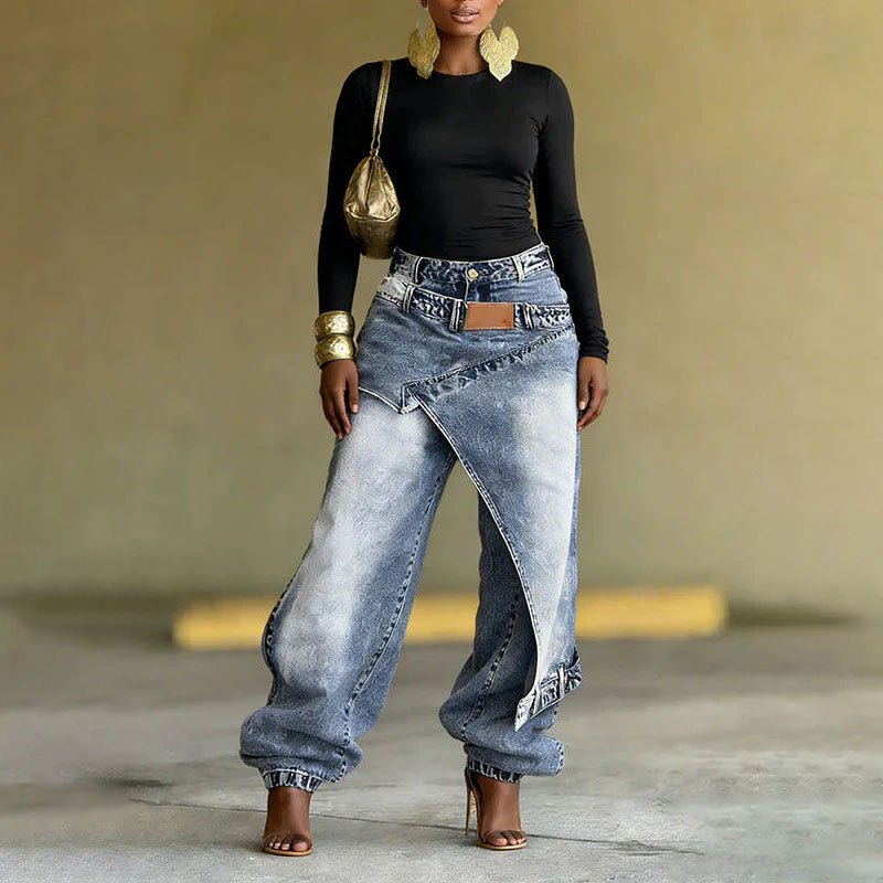Street-Style High-Waisted Wide-Leg Jeans