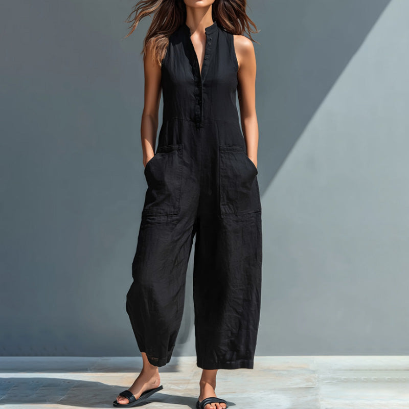 Casual loose sleeveless wide-leg jumpsuit