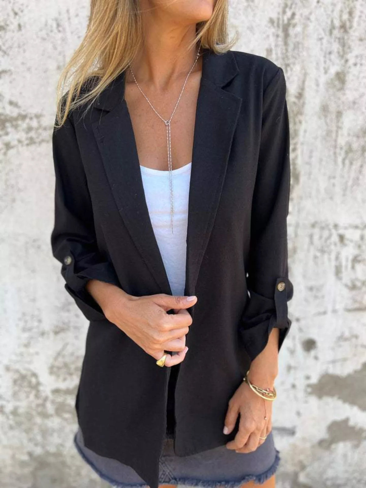 Full Size Lapel Collar Long Sleeve Blazer Plus Size