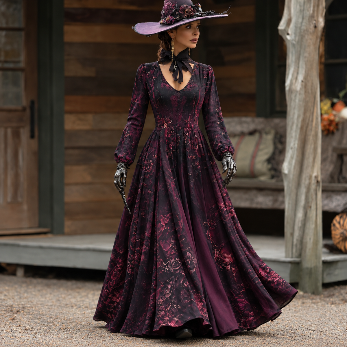 Women's Halloween Floral Maxi Dress | Long Sleeve