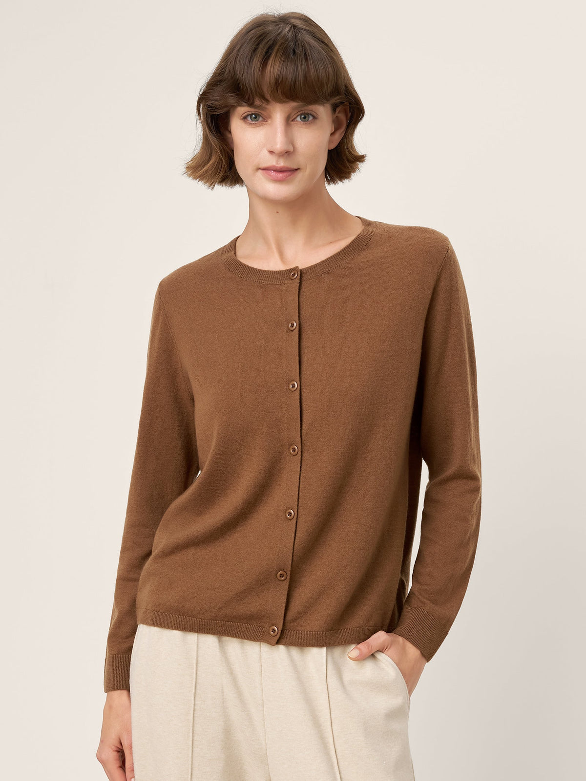 Extra-Fine Merino Wool Buttoned Knit Cardigan CAYLA