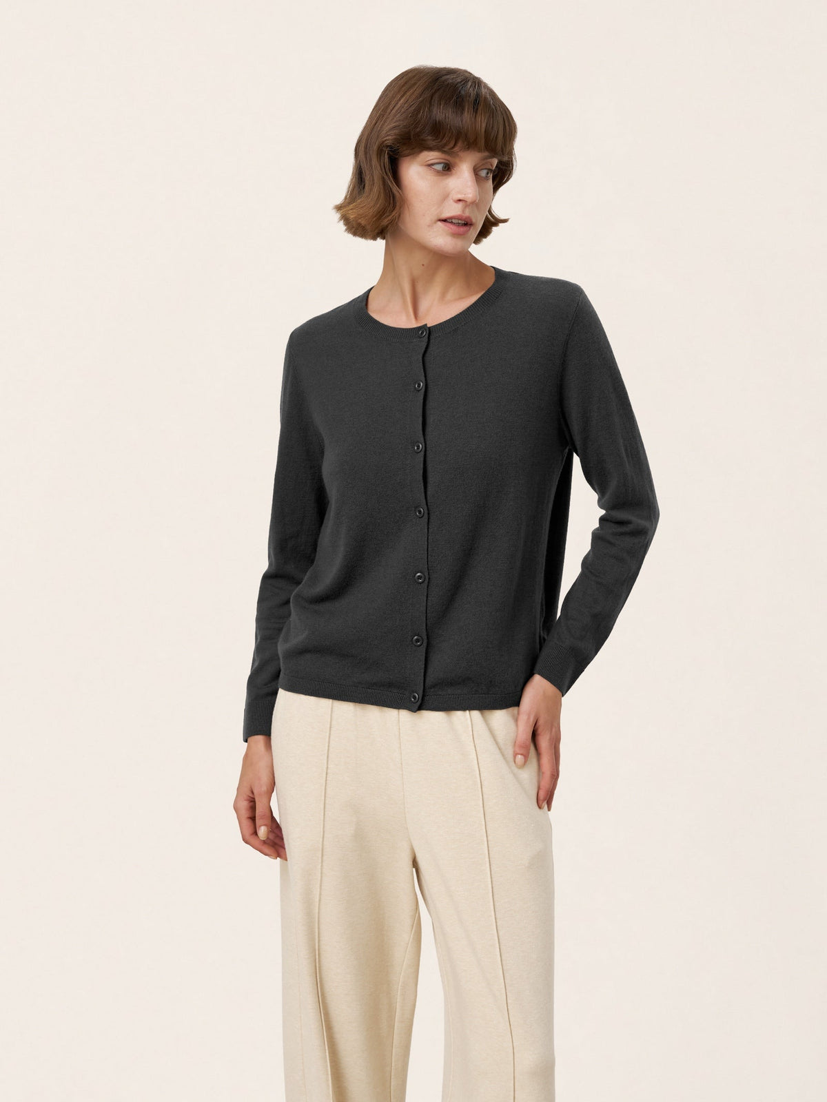 Extra-Fine Merino Wool Buttoned Knit Cardigan CAYLA