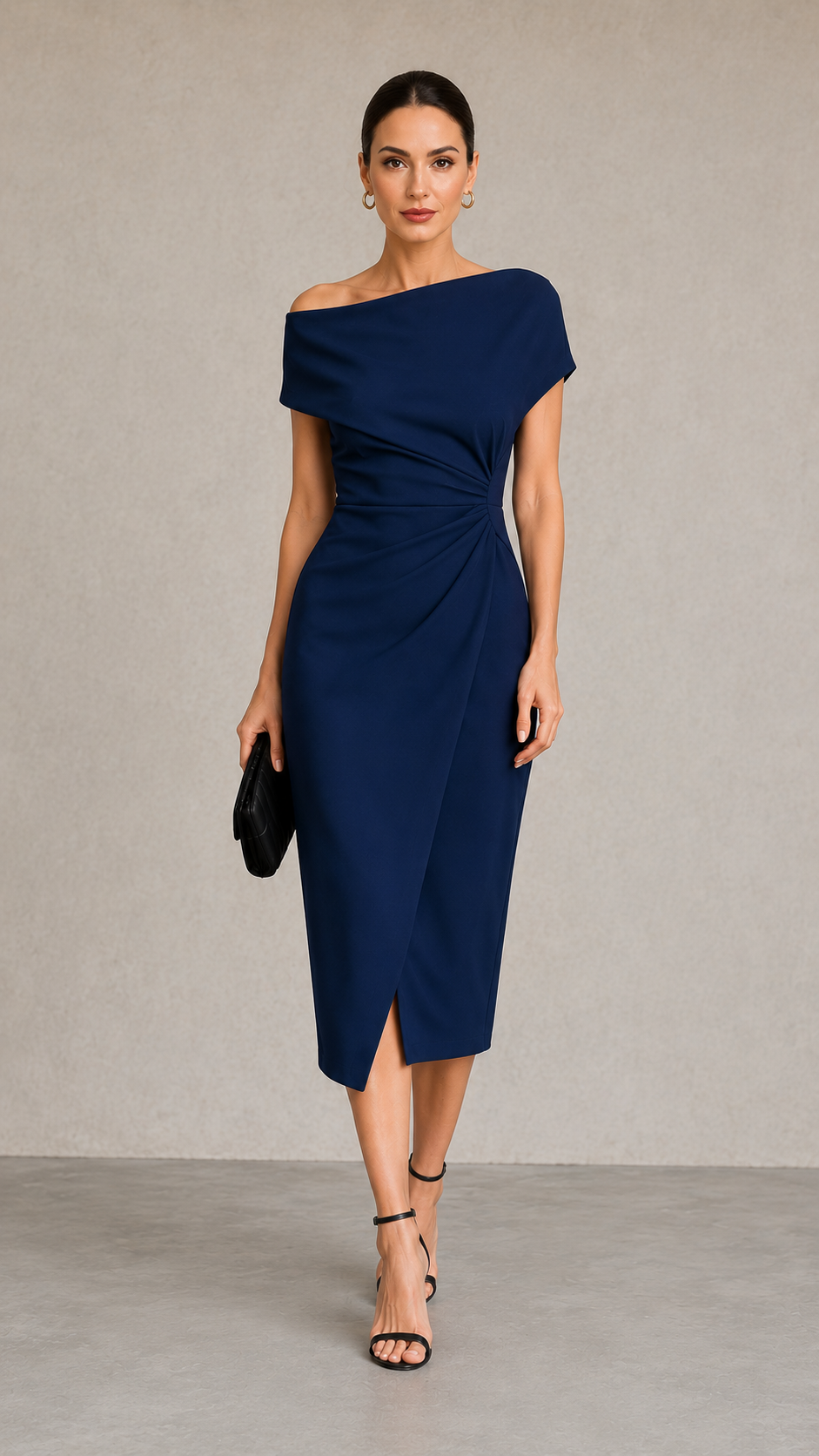 Elegant Short-sleeved Slim-fit Pleated Midi Dress