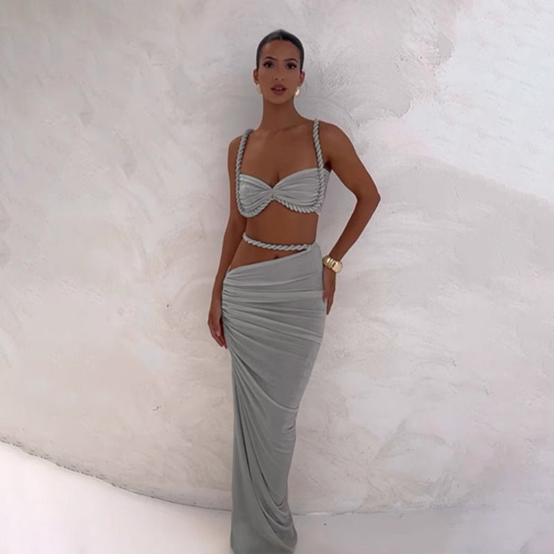 Backless Halter Crop Top and Bodycon Skirt Set