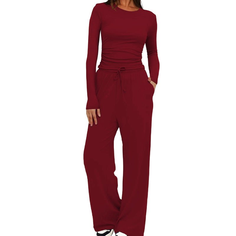 Casual long-sleeved high-waisted wide-leg pants suit