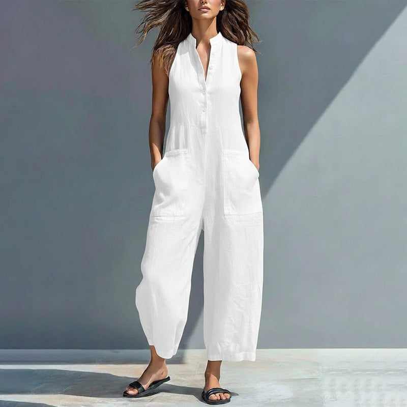 Casual loose sleeveless wide-leg jumpsuit
