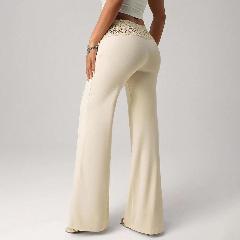 Lace-trimmed slim-fit drawstring flared pants