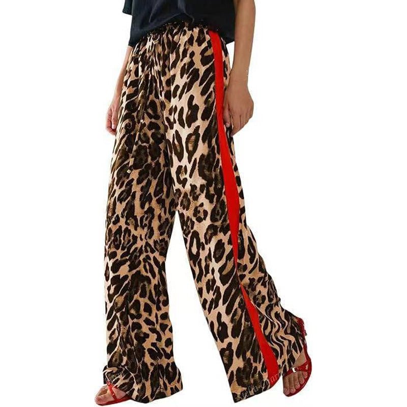 High-waisted leopard print side stripe wide-leg pants