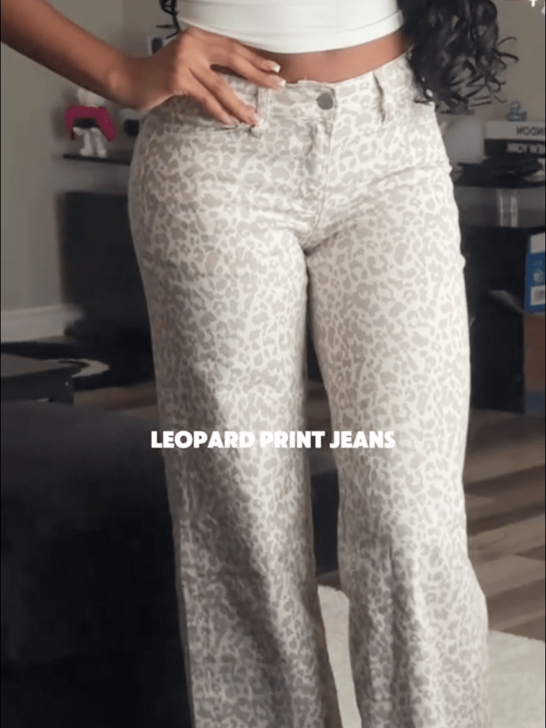 Leopard Jacquard Wide-Leg Denim Jeans