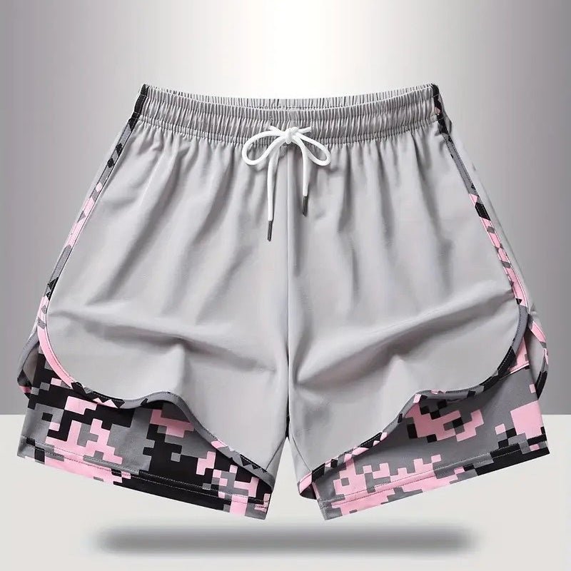 Double-layered camouflage lining running shorts