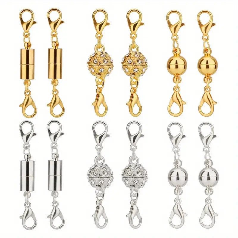 Magnetic diamond-encrusted ball jewelry clasp set