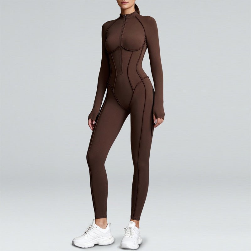 High-Neck Zippered Long-Sleeved Bodysuit