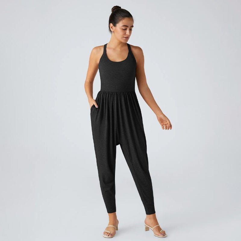 Knitted casual backless cross-strap jumpsuit