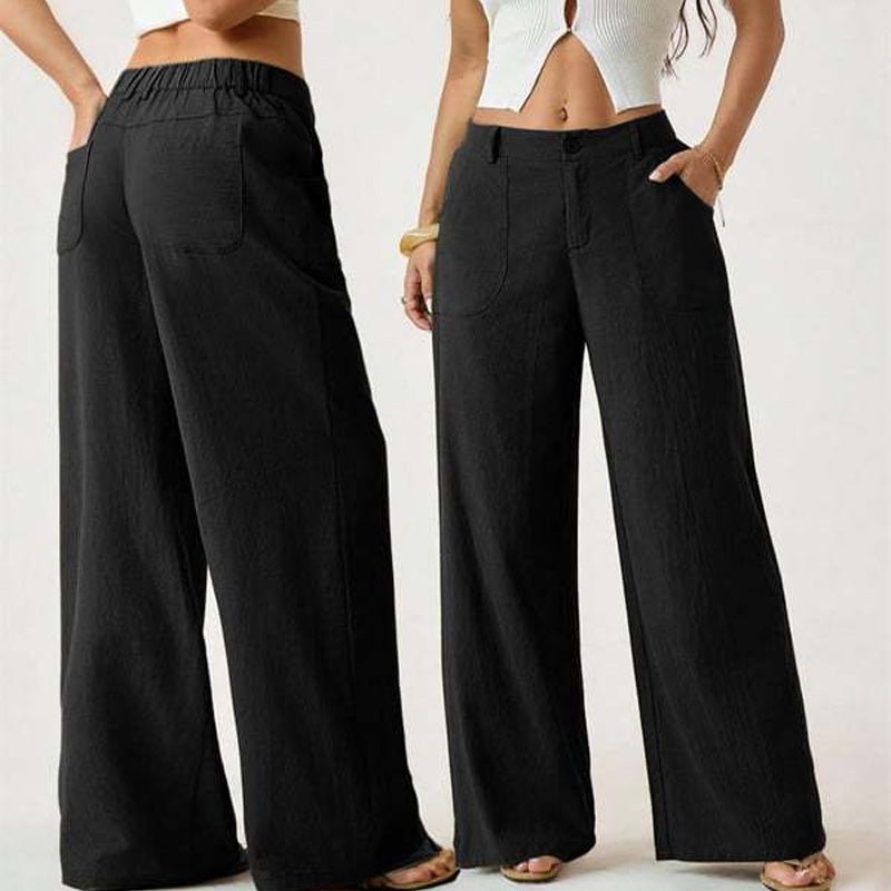 Casual high-waisted textured wide-leg pants