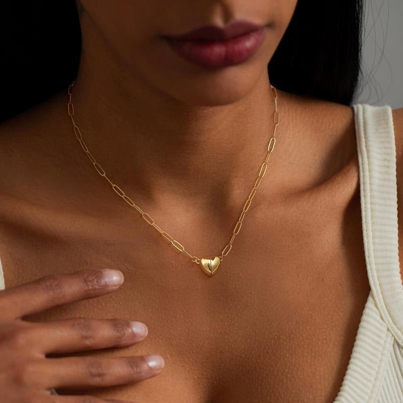 Heart Magnetic Clasp Paperclip Link Necklace