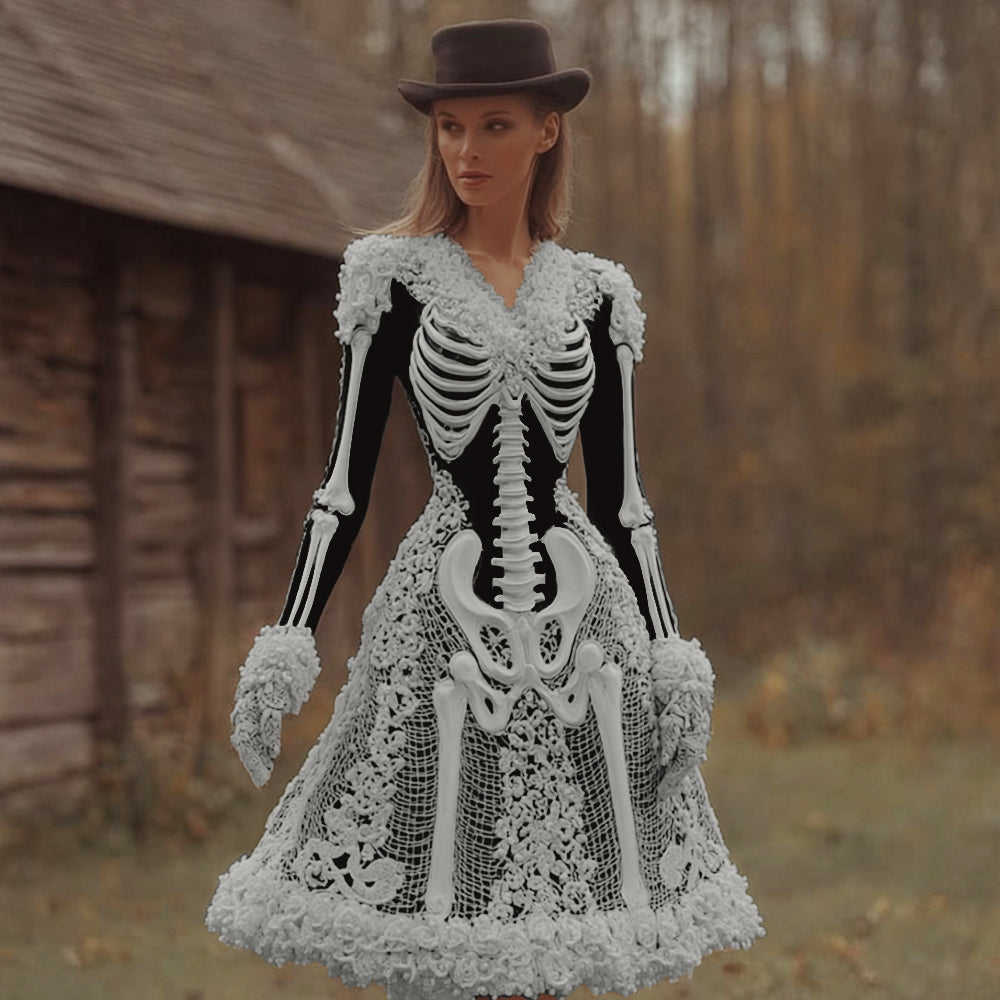 Women's Long Sleeve Gothic Midi Dress | Halloween