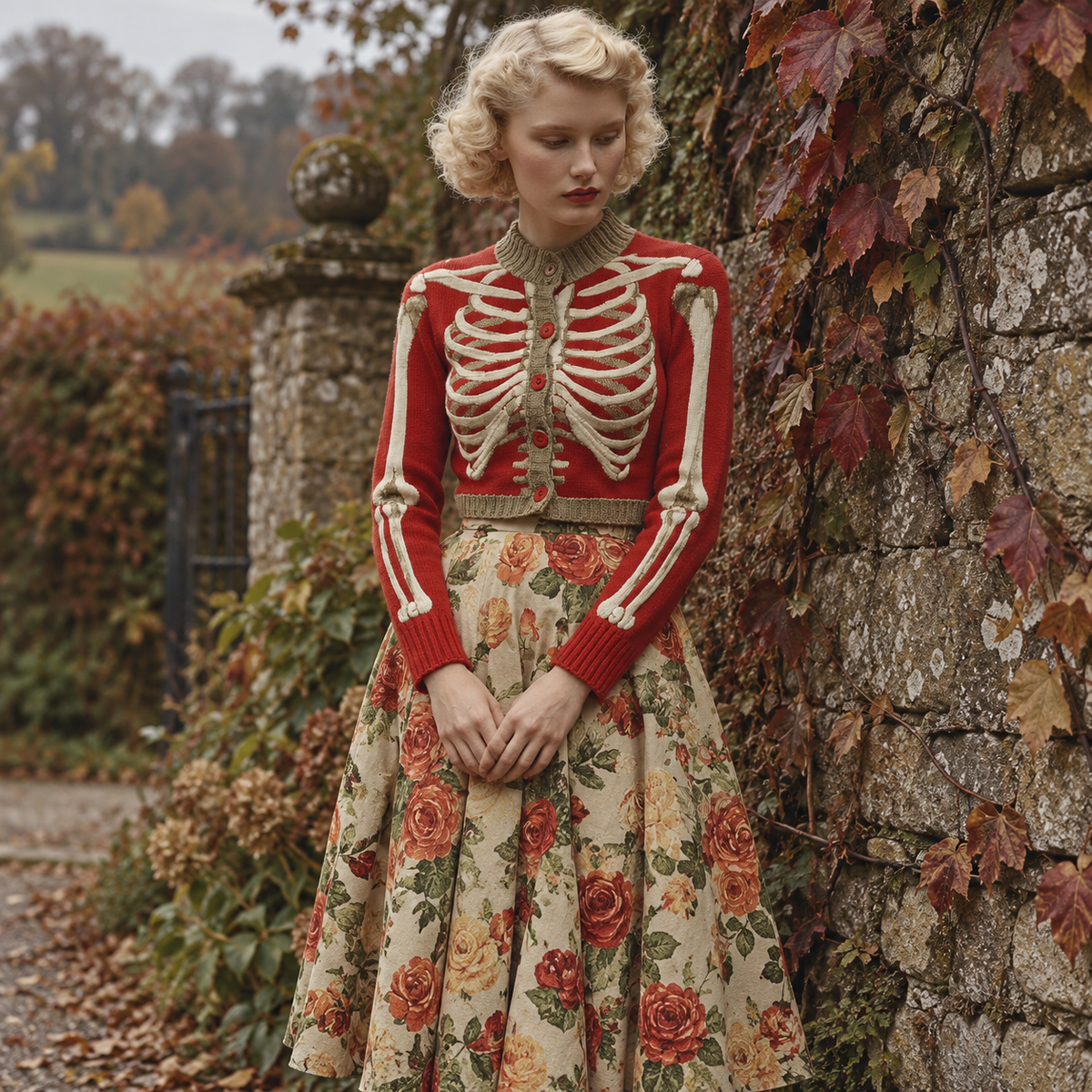 Women's Cropped Red Knit Cardigan | Halloween