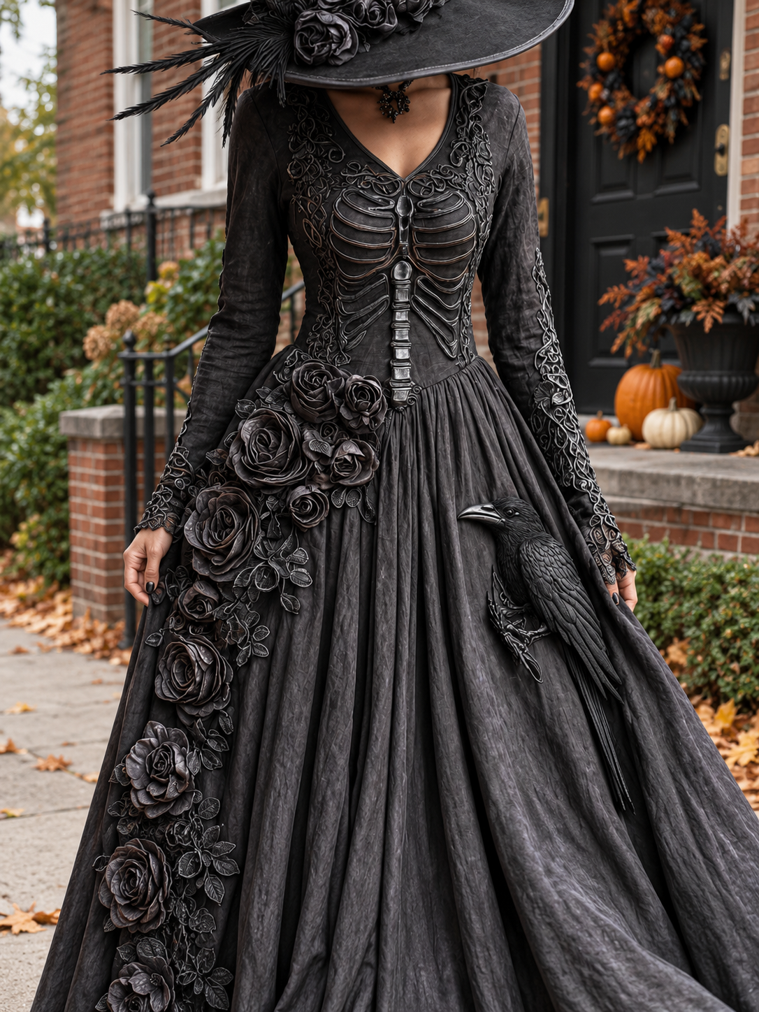 Women's Halloween Black Maxi Dress | Long Sleeve