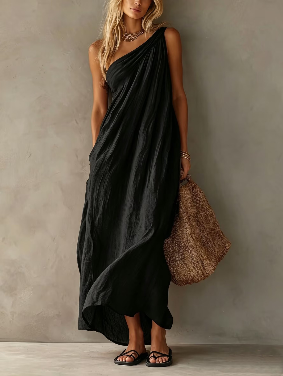 Elegant Pink One-shoulder Sleeveless Maxi Dress